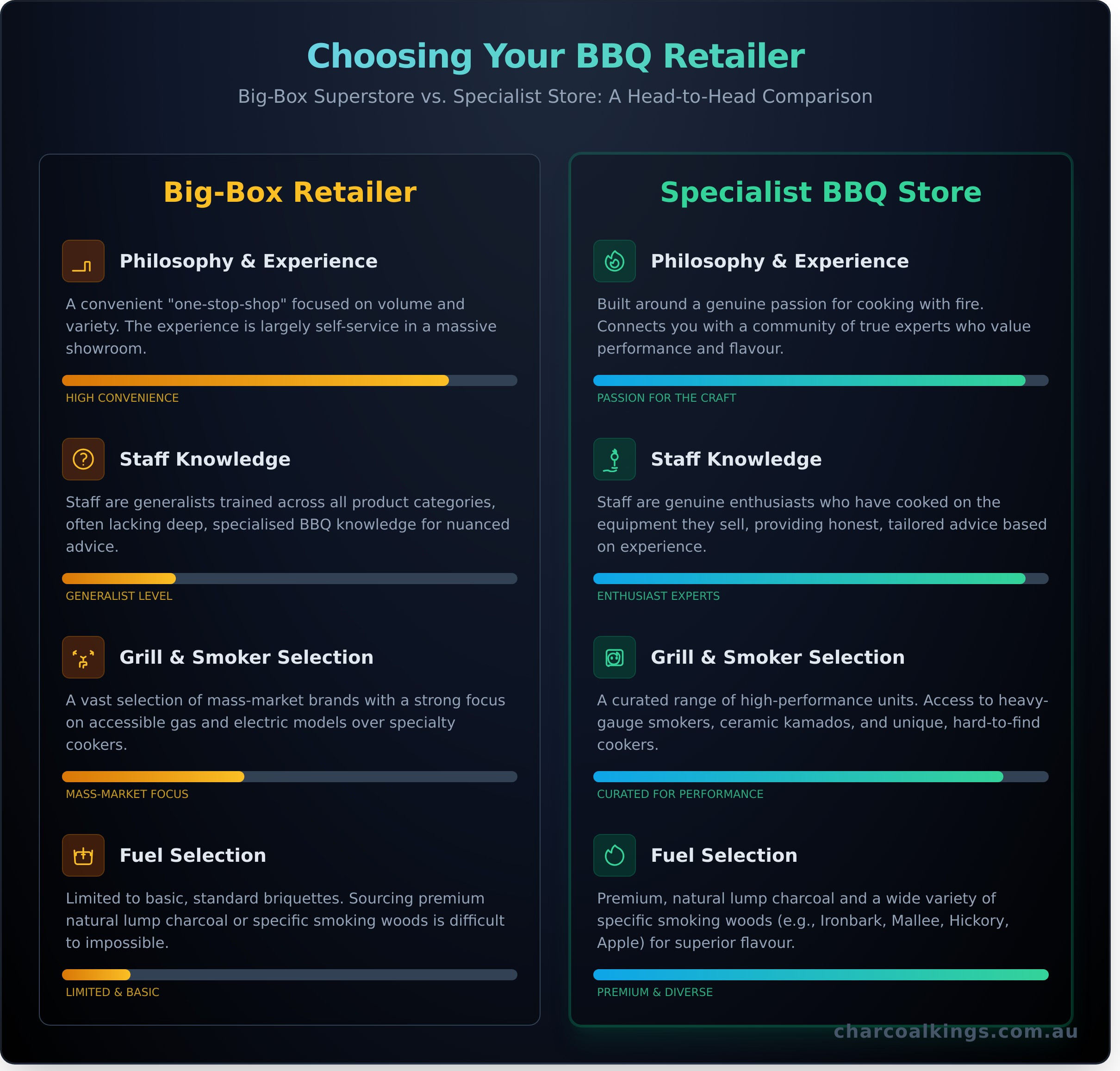 BBQ Galore vs. Specialist Stores: Where to Buy Your Next BBQ - Infographic